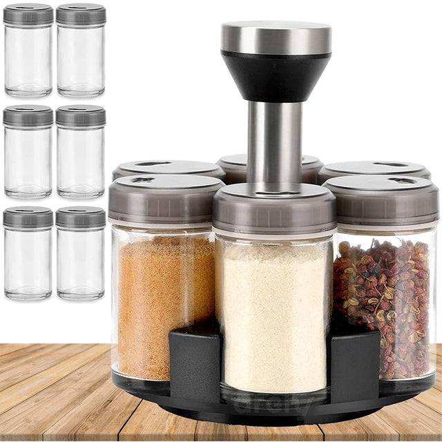 Organizador de Especias Giratorio en Acero Inoxidable 6 piezas