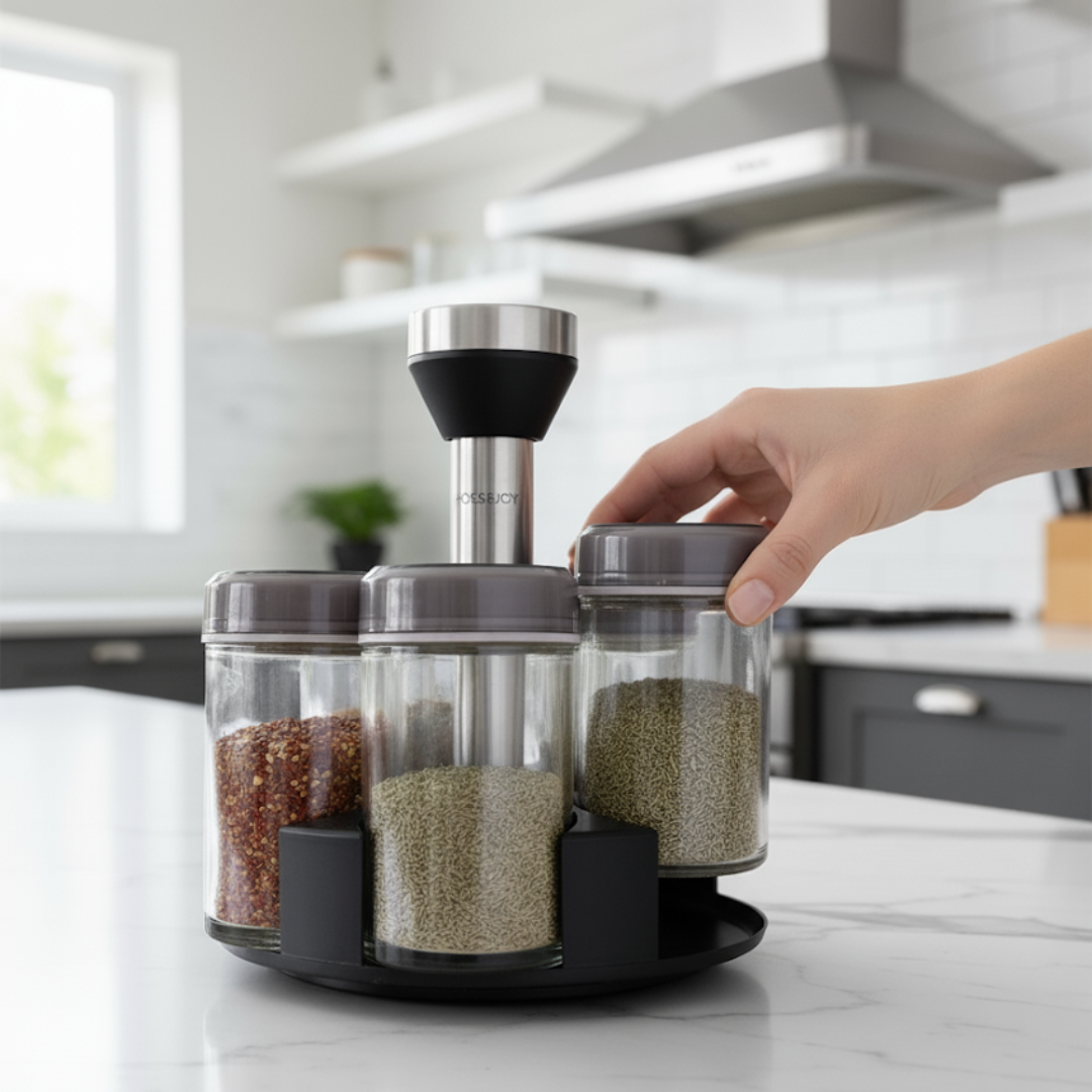Organizador de Especias Giratorio en Acero Inoxidable 6 piezas
