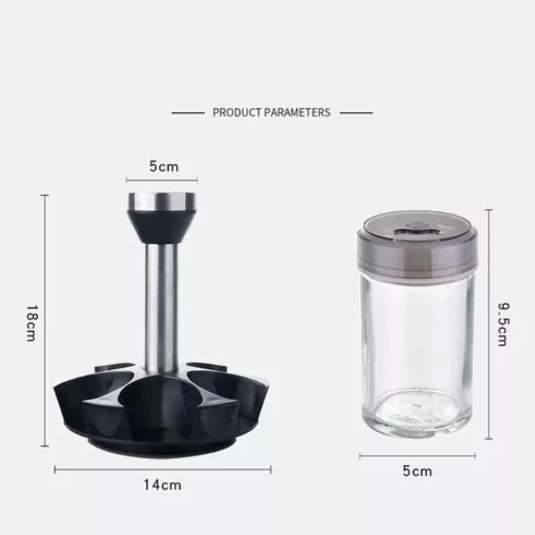 Organizador de Especias Giratorio en Acero Inoxidable 6 piezas